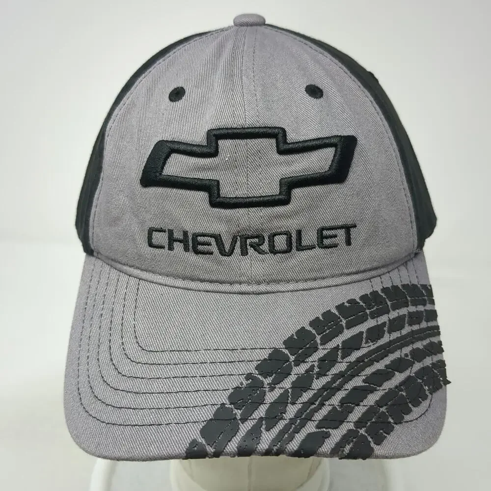 Chevrolet Baseball Cap Gray Black One Size Tire Tread Graphic Slideback GM Hat